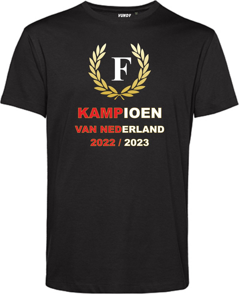 T-shirt Krans Kampioen 2022-2023 | Feyenoord Supporter | Shirt Kampioen | Kampioensshirt | Zwart | maat 3XL